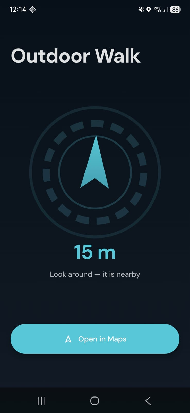 Where Is It guided return screen showing compass arrow and distance